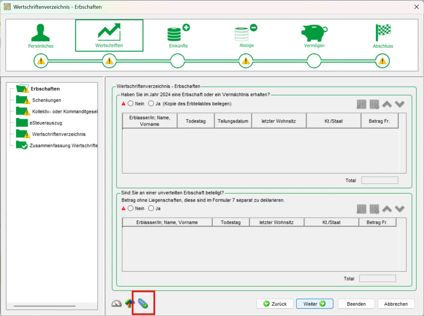Paperclip symbol in eTaxes St.Gallen to download a file