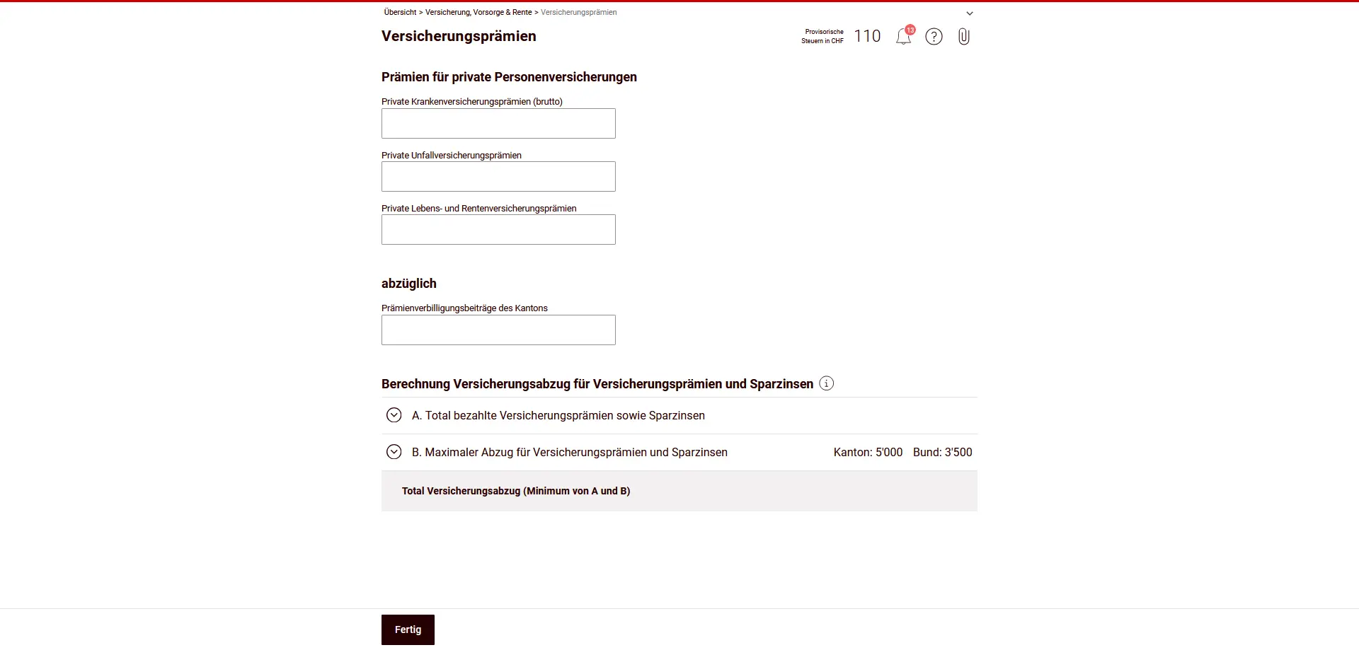 Primes d'assurance pour l'assurance maladie, l'assurance accident ainsi que l'assurance vie et retraite