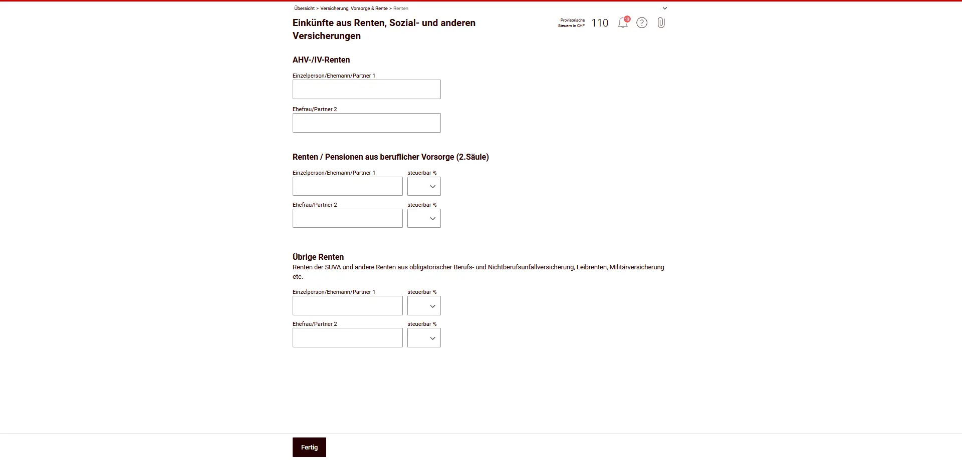 Revenus des rentes AVS, AI, caisse de pension et autres prestations d'assurance