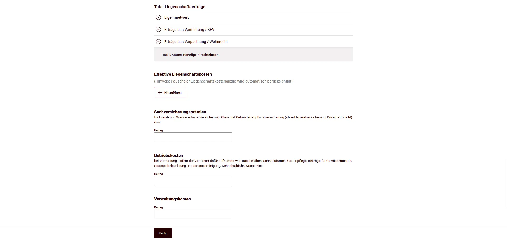 Aperçu des revenus fonciers et saisie des frais fonciers effectifs