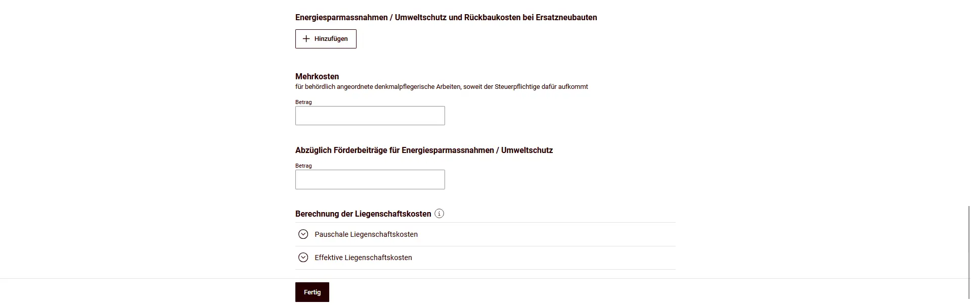Saisie des mesures d'économie d'énergie, des coûts de protection de l'environnement et des subventions