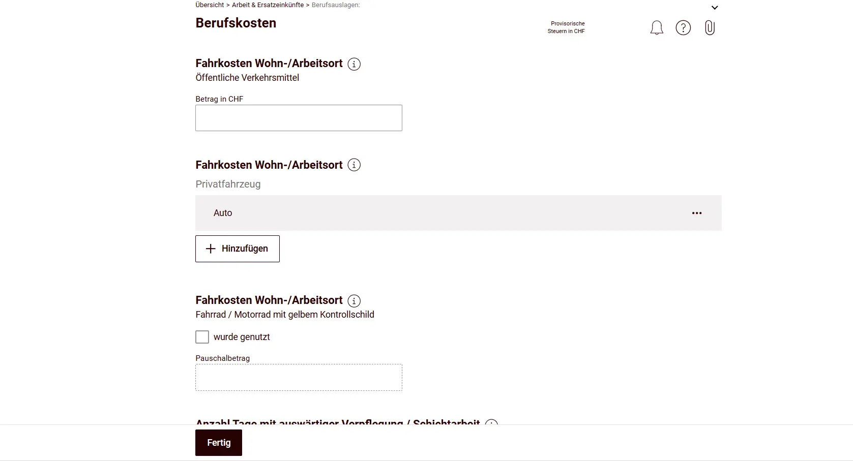 Professional expenses: public transport, private vehicle and bicycle costs