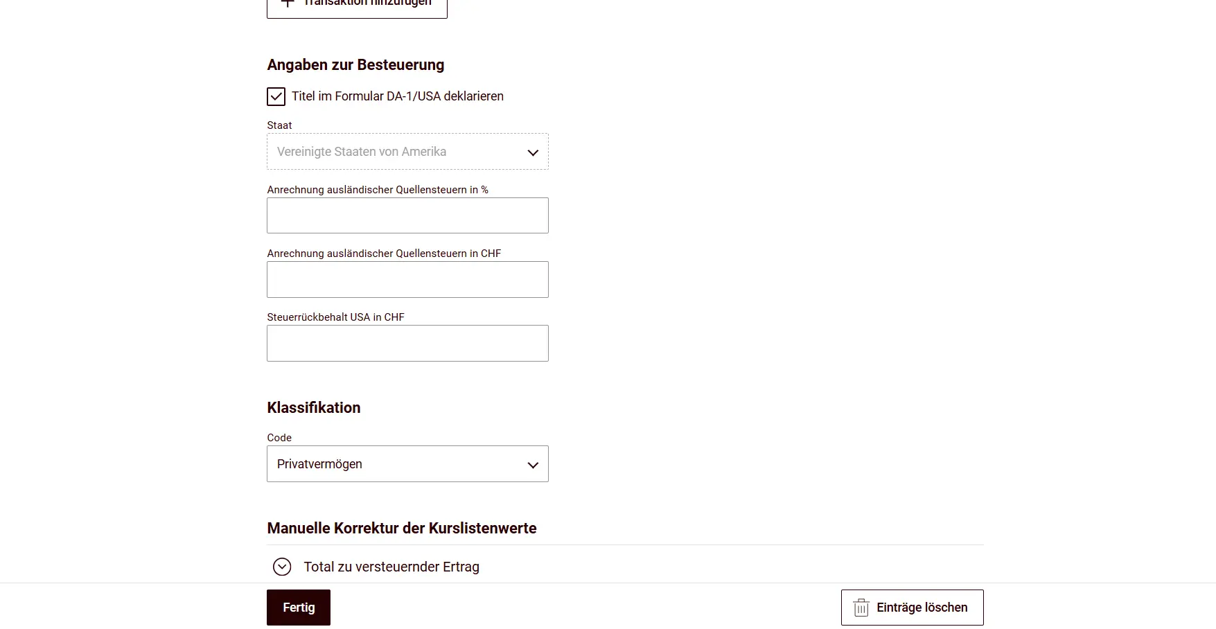 Classification of a security title and option for DA-1 form declaration