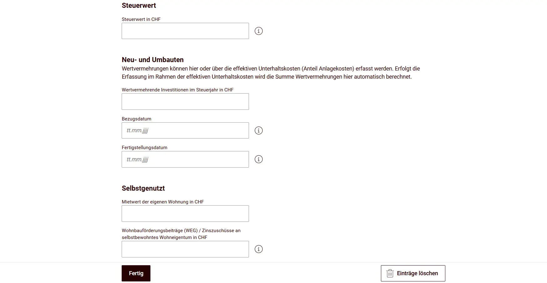 Entering the tax value and value-increasing investments under construction and renovations