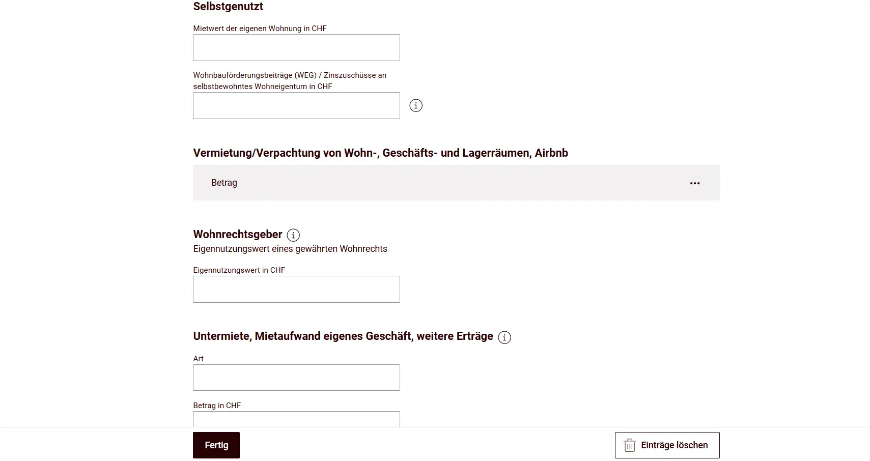 Owner-occupied or rented property with rental value and usufruct