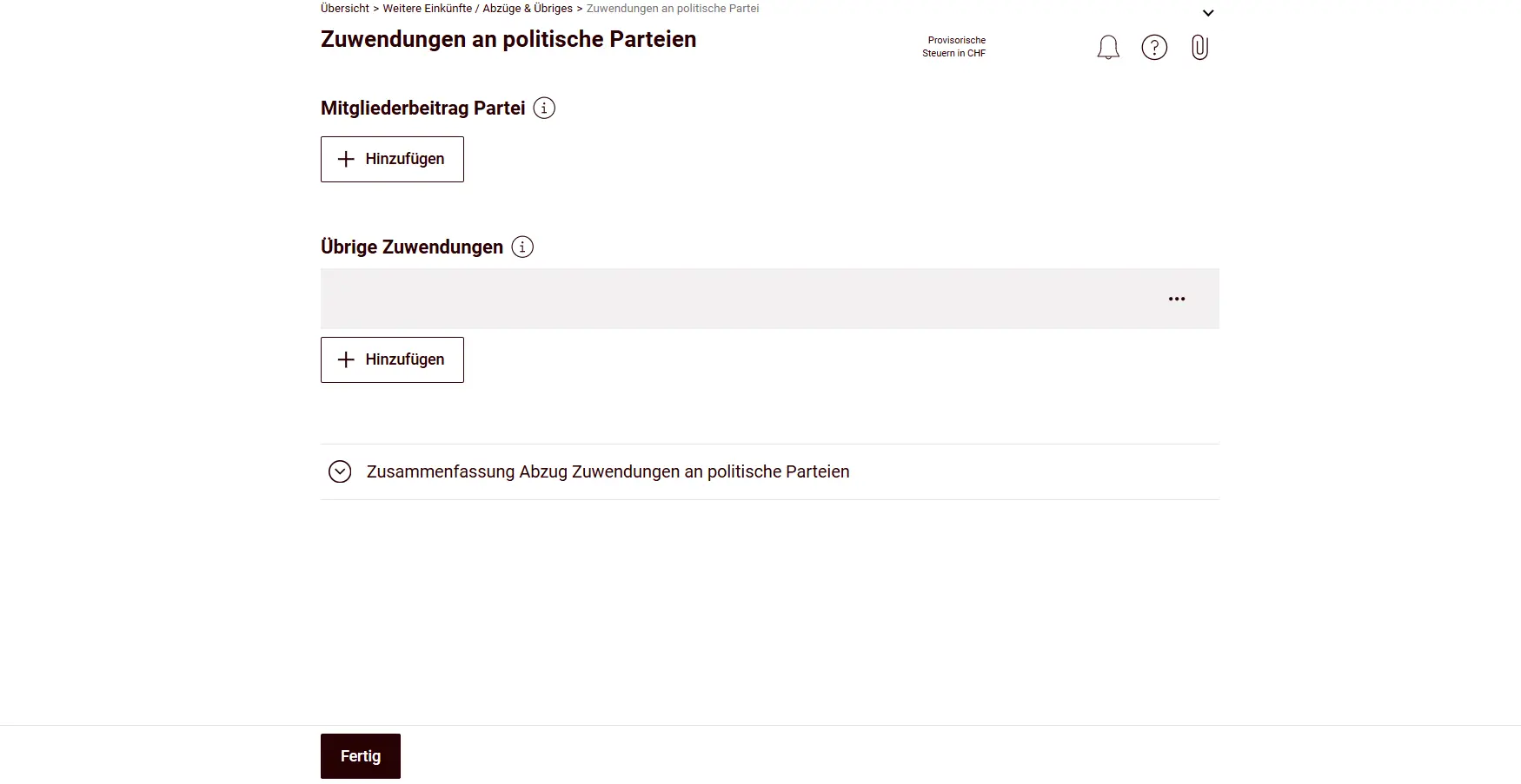 Entering contributions to political parties and membership fees