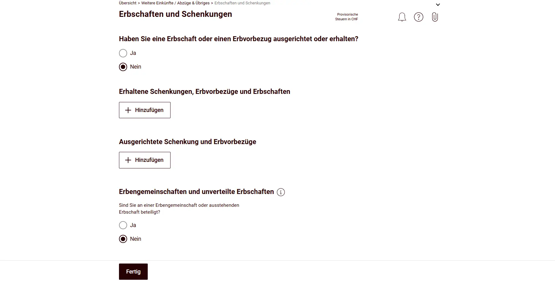 Mandatory questions about inheritances, advance inheritances and gifts