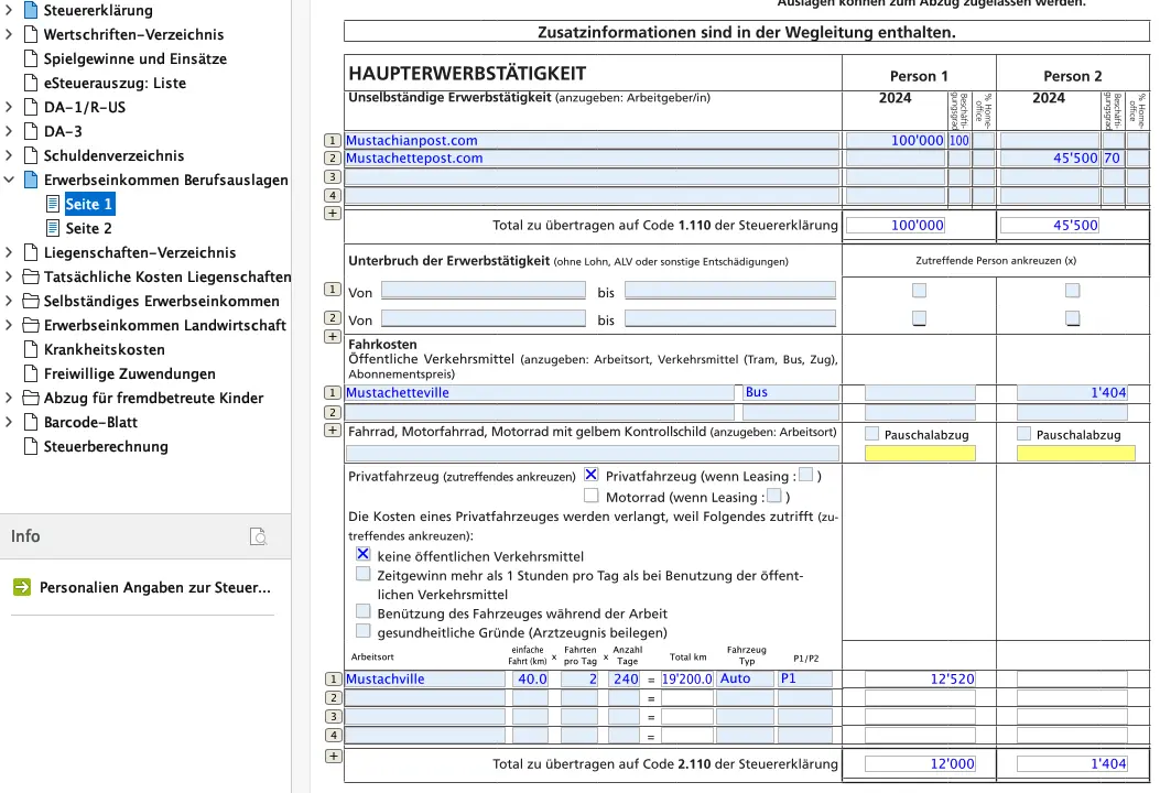 Eingabe der hauptberuflichen Tätigkeit und der Fahrtkosten in FriTax