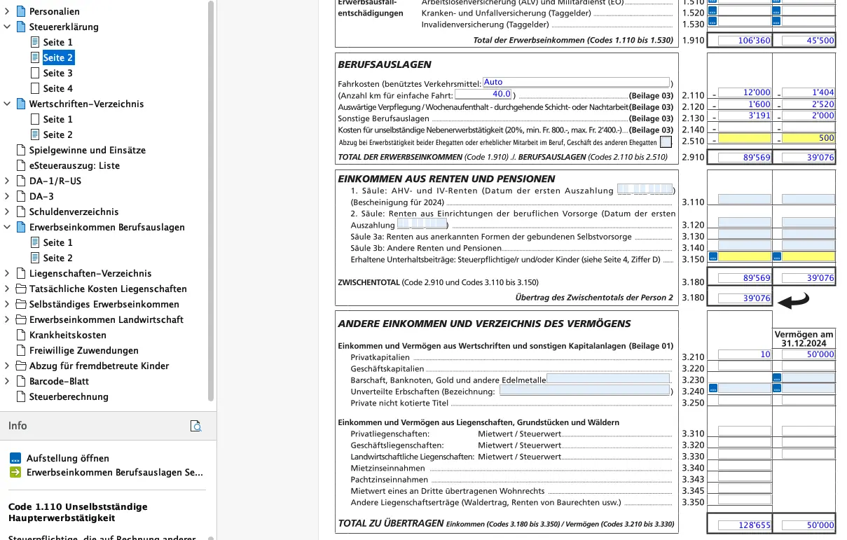 Endgültige Übersicht über das Einkommen und Vermögen in der FriTax-Steuererklärung