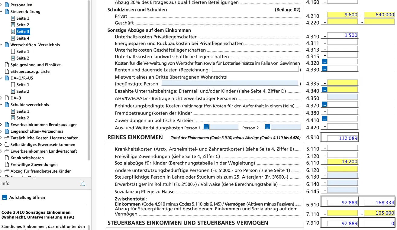 Weitere Abzüge vom Einkommen in FriTax: Unterhaltskosten, Alimente und Beiträge