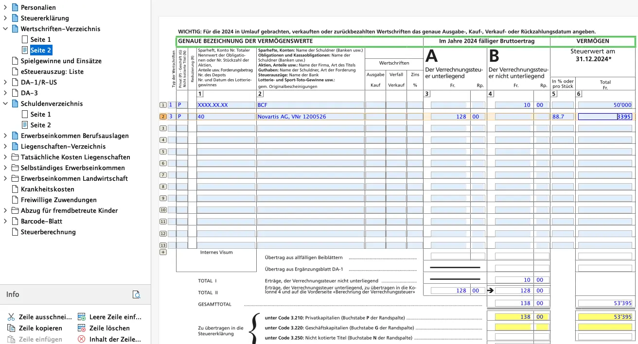 Suche nach einer Schweizer Aktie in der FriTax-Kursliste anhand der Valorennummer