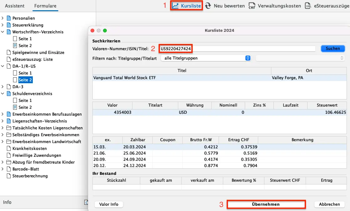 Stand der Wertpapiere in FriTax mit steuerpflichtigen Erträgen und Vermögen am 31. Dezember