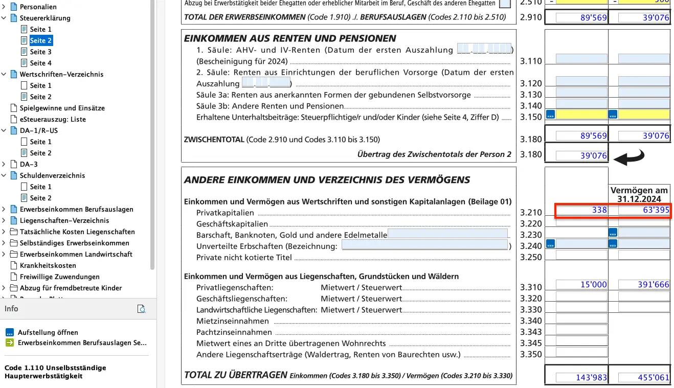 Einkommens- und Vermögensabzüge in FriTax: Versicherungsprämien, 3. Säule und Schuldzinsen