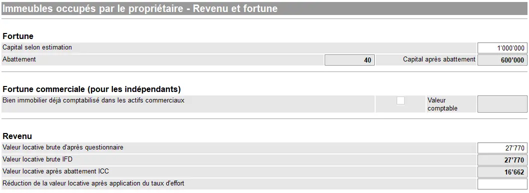 Schätzung des Immobilienkapitals, anwendbare Abzüge und Berechnung des steuerbaren Eigenmietwerts (KKI und dBSt)