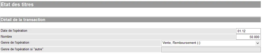 Details zu einem Wertpapiergeschäft in GeTax mit Datum, Anzahl der Aktien und Verkauf oder Rückkauf im letzten Geschäftsjahr