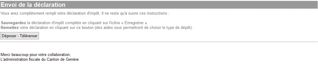 Versenden deiner Online-Steuererklärung über GeTax für den Kanton Genf