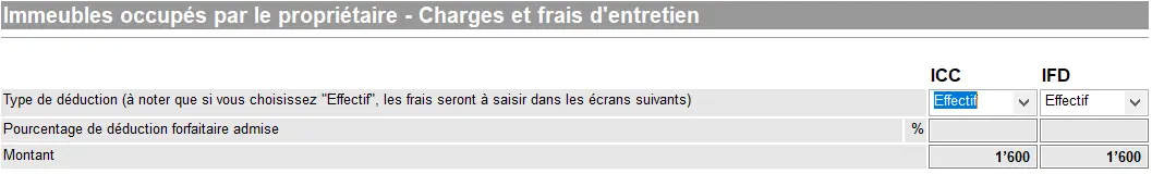 Auswahl der tatsächlichen Kosten für ICC und IFD und Eingabe der Beträge