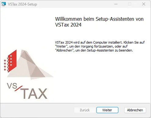 Setup-Assistent zur Installation der Steuererklärung auf Windows mit Willkommensbildschirm