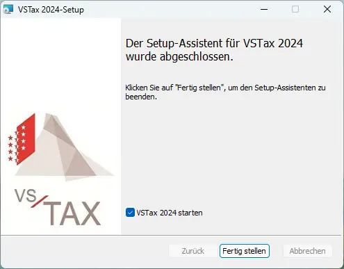 Abschluss des Installationsassistenten mit Option zum Start der Steueranwendung
