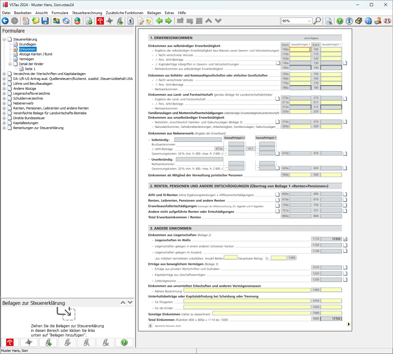 Übersicht Einkommen mit Erwerbseinkommen, Renten und weiteren Einkommensarten