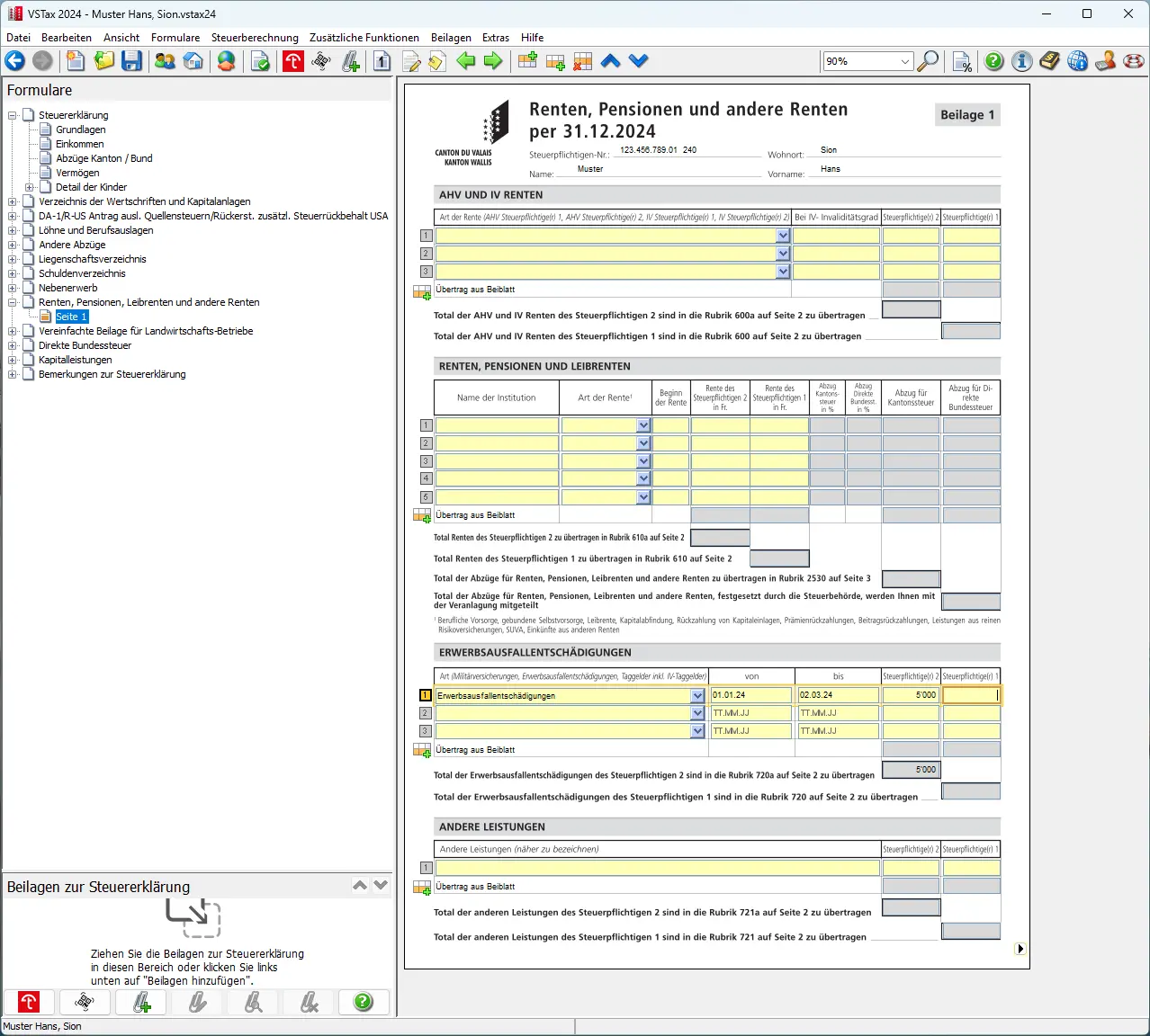 Formular für Renten, Pensionen und andere wiederkehrende Leistungen per 31.12