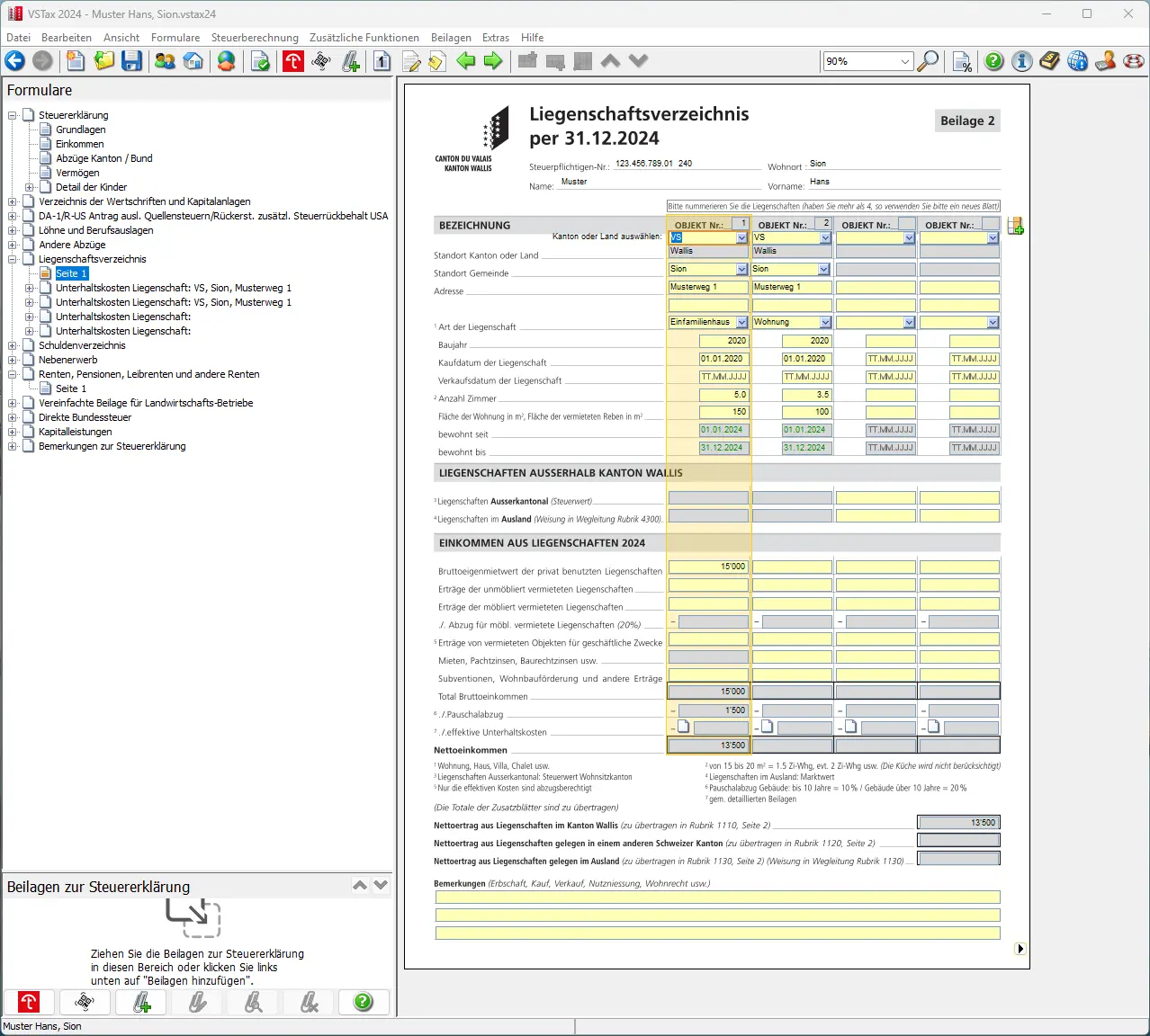 Liegenschaftsverzeichnis zur Erfassung von Immobilien mit Standort, Nutzung und Objektart