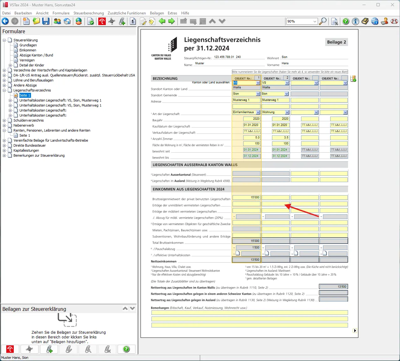 Einkünfte aus Liegenschaften mit Auswahl zwischen Pauschalabzug und effektiven Unterhaltskosten