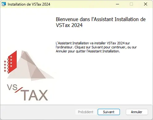 Assistant d'installation de la déclaration d'impôts sur Windows avec écran d'accueil