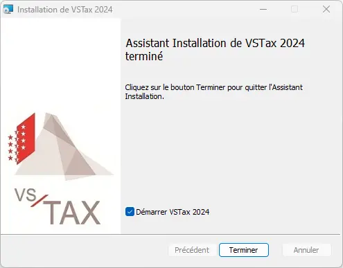 Fin de l'assistant d'installation avec option de démarrage de l'application fiscale