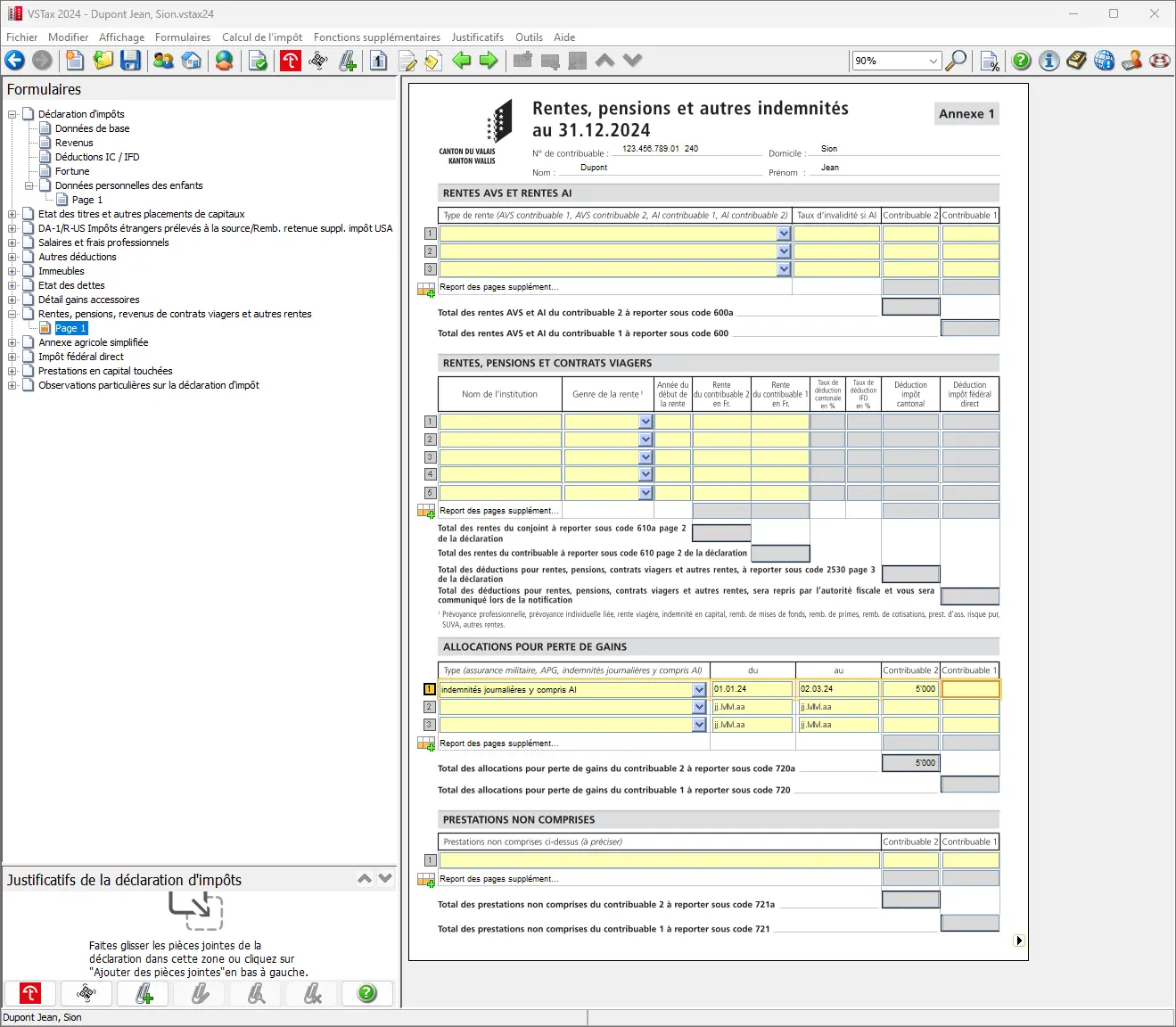 Formulaire pour les rentes, pensions et autres prestations récurrentes au 31.12