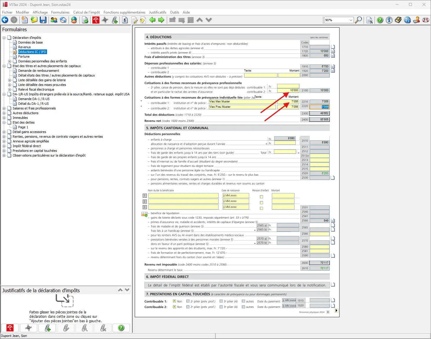 Aperçu des déductions avec les contributions à la prévoyance individuelle liée pilier 3a