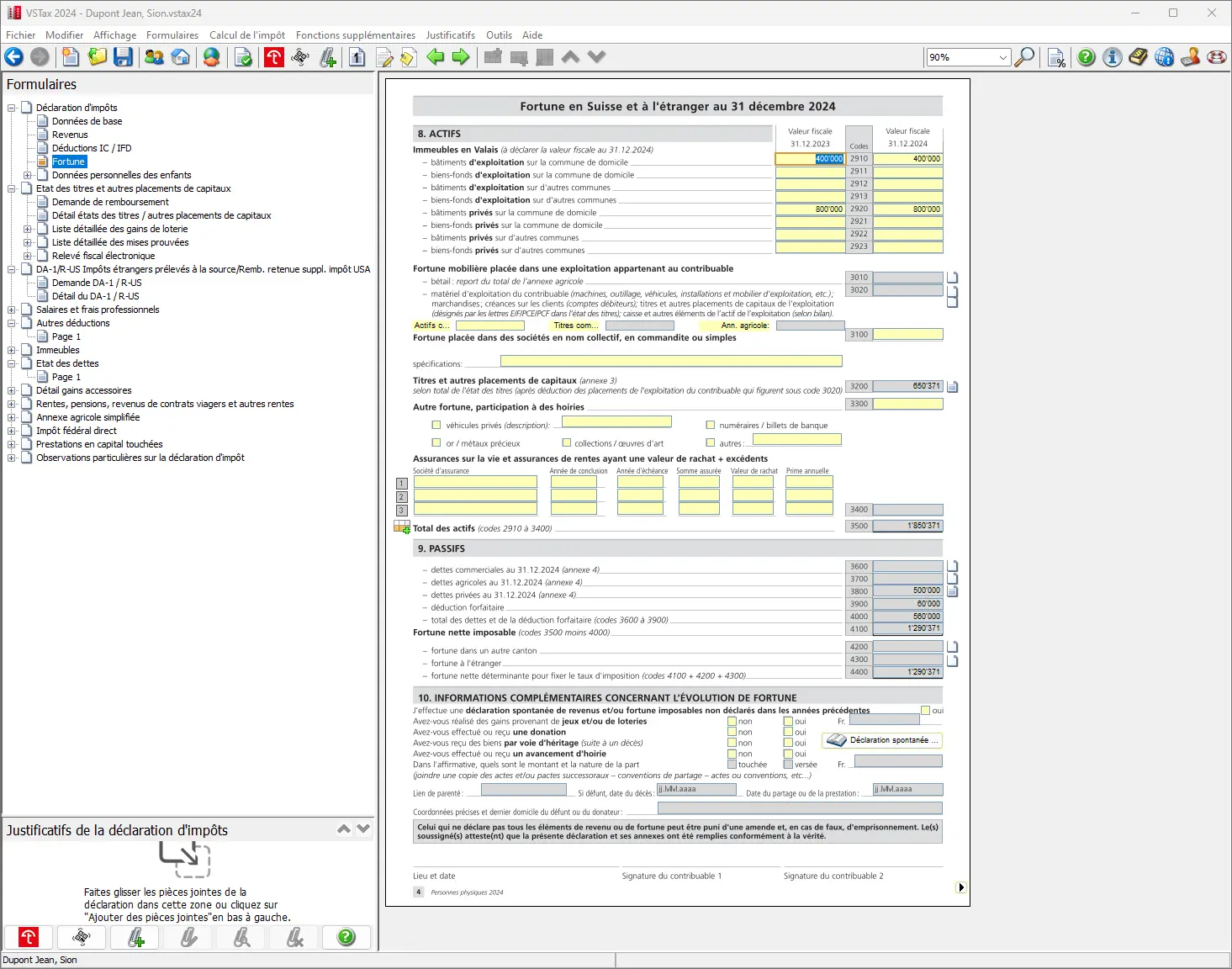 Bilan au 31 décembre avec actifs, passifs et fortune nette