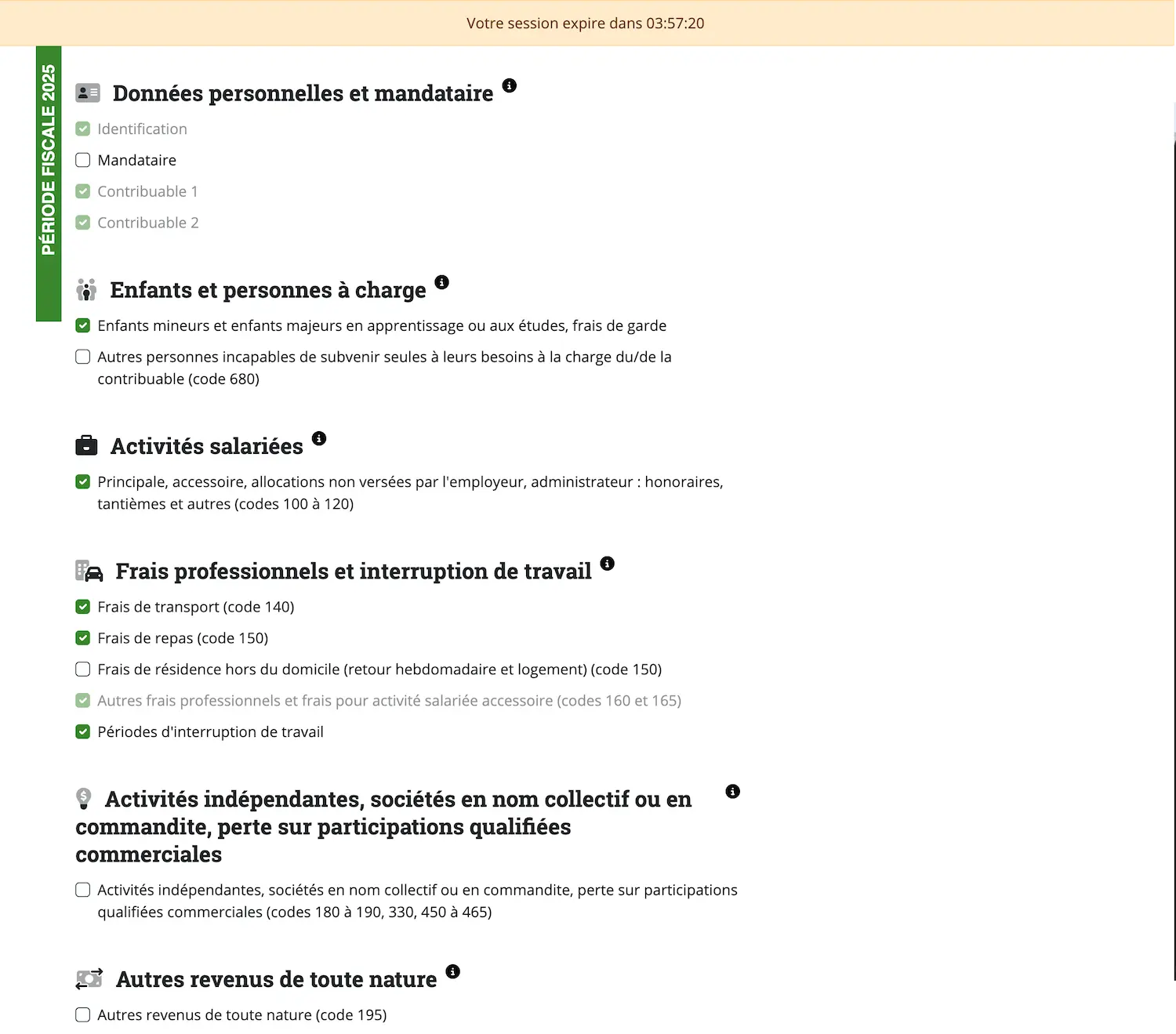 Choix du mode 'Autonome' dans VaudTax