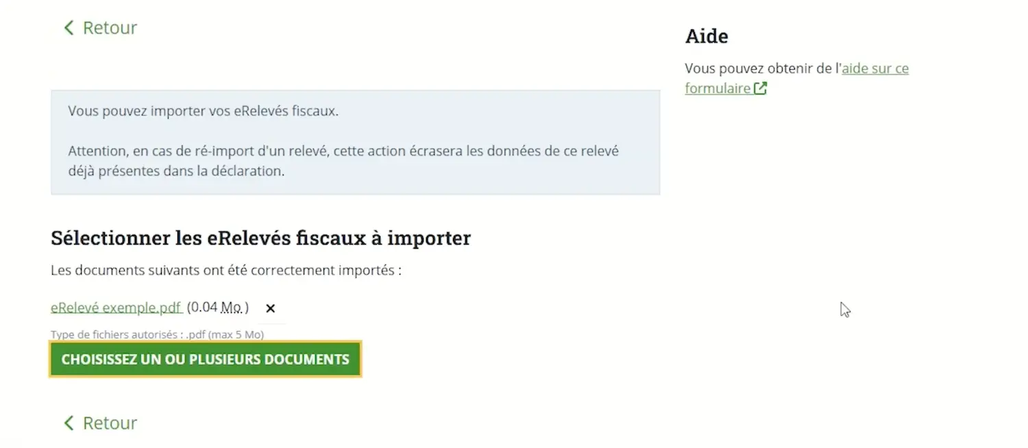 Import e-relevé fiscal effectué avec succès
