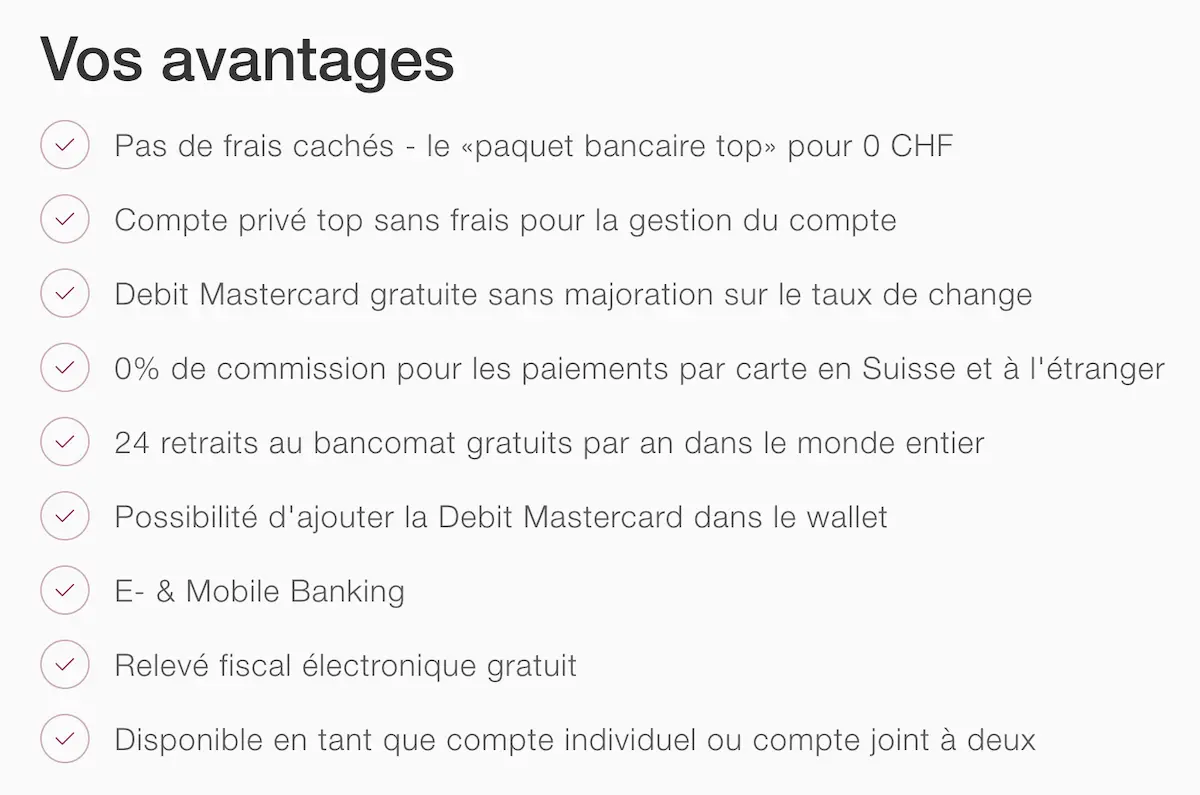 Résumé des avantages du Paquet bancaire top