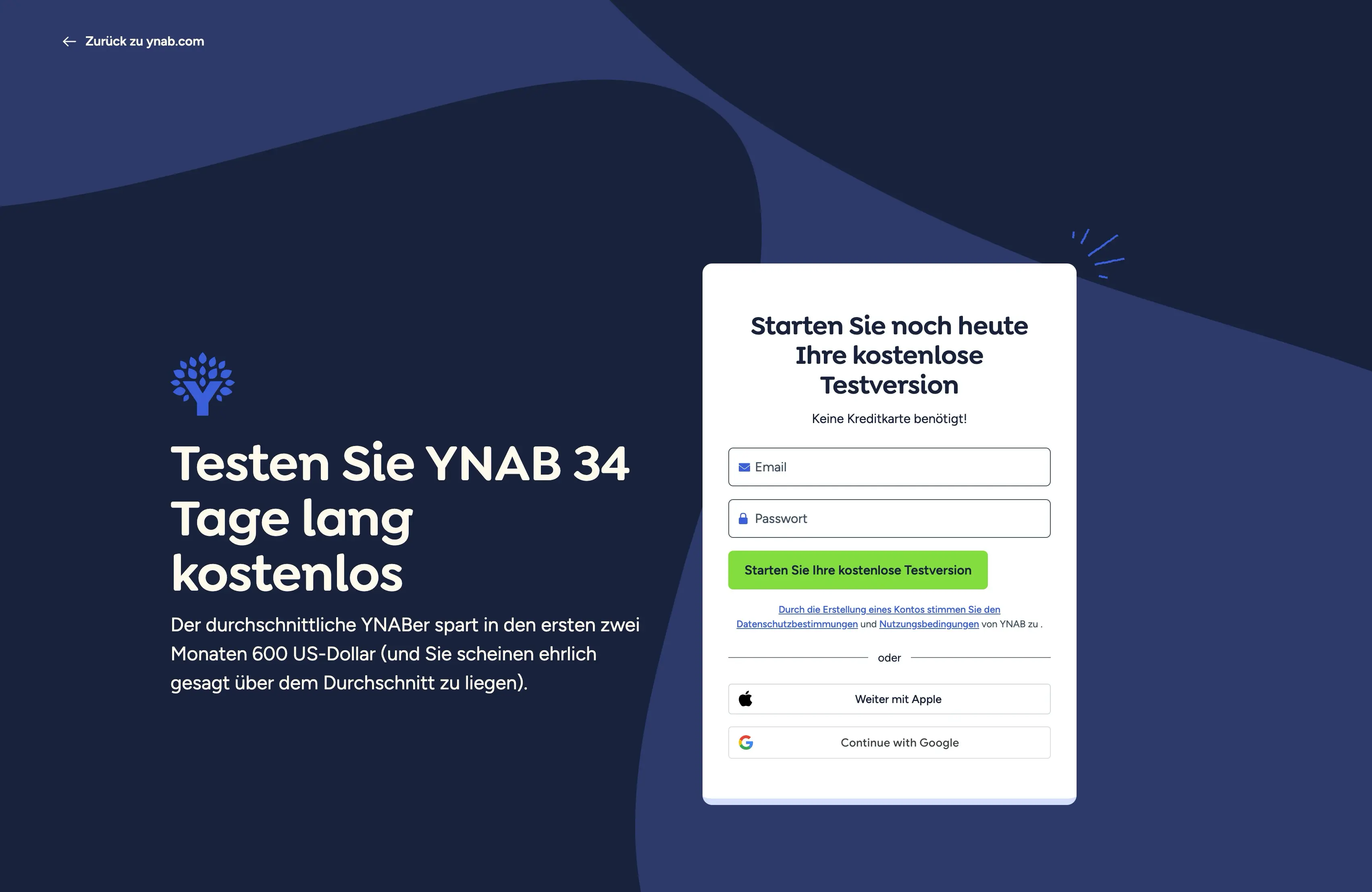 Teste YNAB 34 Tage lang kostenlos